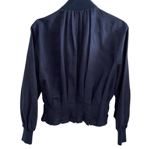 Frame Pleated Linen Bomber Style Jacket Size XS Navy Blue - Picture 4 of 6